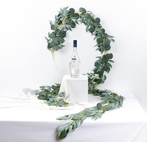 Miniatura 4 de Kisflower Paquete de 5 guirnaldas de eucalipto verde de 6.56 pies para decoración de mesa con hojas de sauce, guirnalda de plantas colgantes falsas