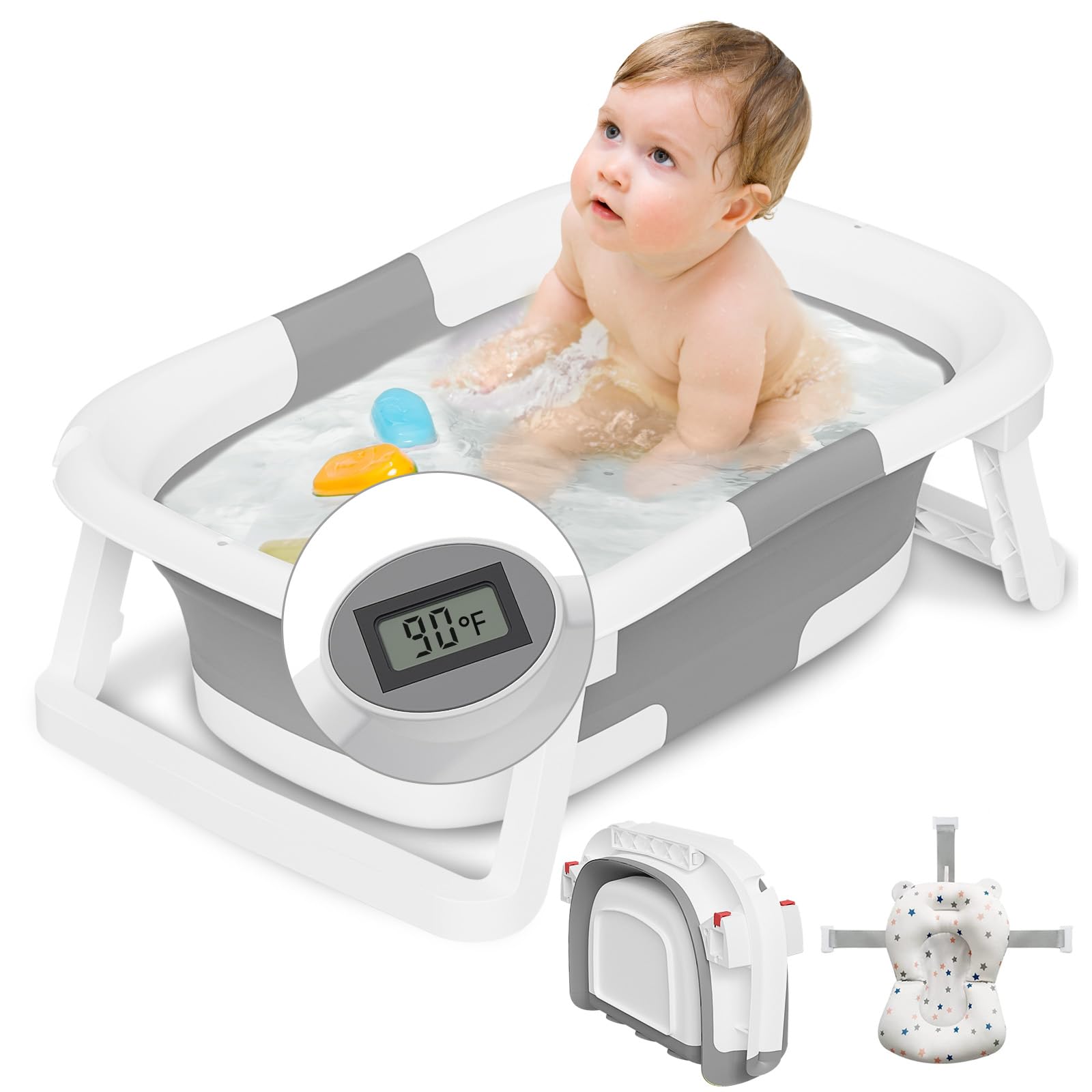 napei Collapsible Baby Bathtub,Baby Bath Tub with Soft Cushion