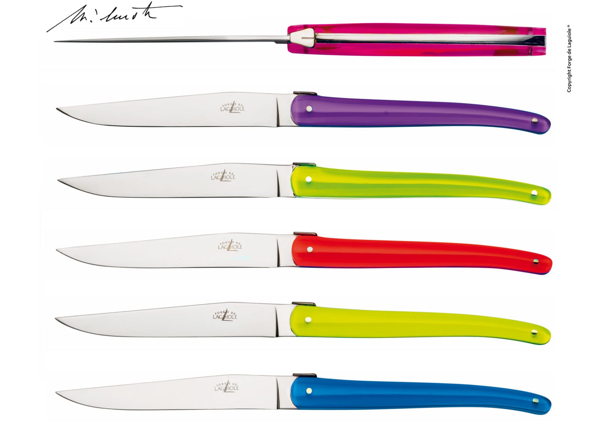 Forge de Laguiole - Juego de 2 cuchillos para carne (pulidos, mango acrílico, 30 x 18 cm), color rojo