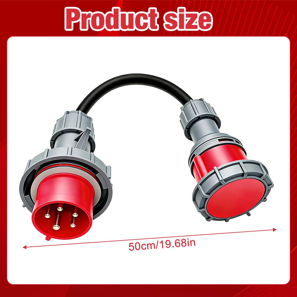 Adaptateur CEE Fiche 32A Vers Prise 16A, Adaptateur de Couplage 32 A vers 16 A avec Couvercle de Protection, 5 Broches, Étanche IP44, pour Véhicules Électriques, Ateliers, Chantiers, Industrie