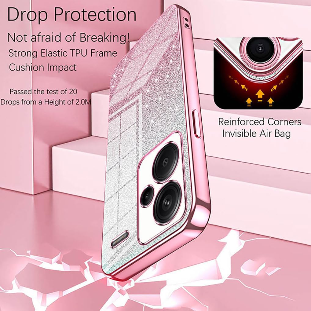 SEAHAI Cover per Xiaomi Redmi Note 14 Pro 5G / POCO X7 5G, Custodia Protettiva Ultra Sottile ed Elegante in Silicone TPU Flessibile, Glitter Modelli Colorful Cover Antiurto Case - Oro rosa