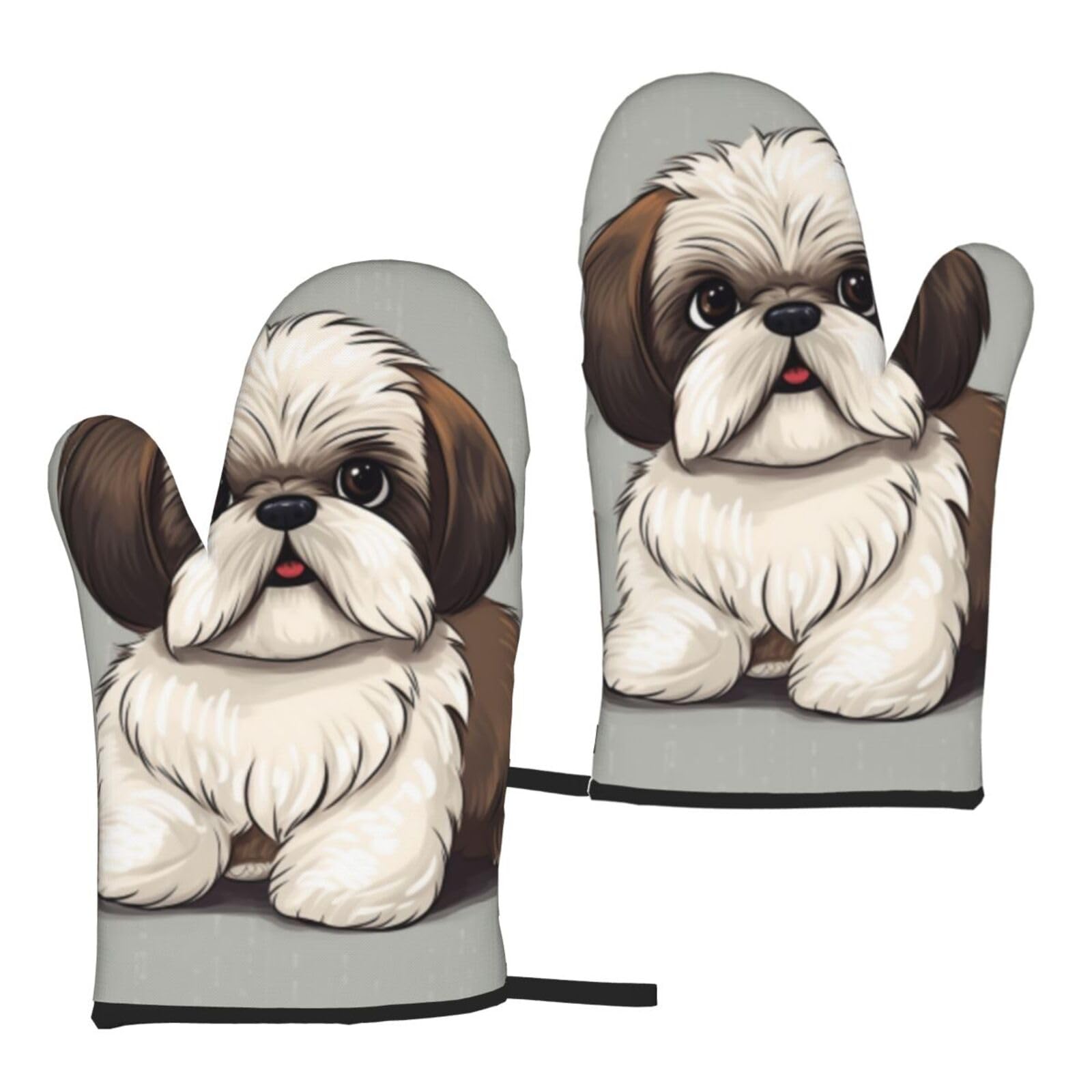Oven Mitts Set of 2 Non-Slip Oven Gloves for Kitchen Shih Tzu Dog Oven Mitt Heat Resistant Oven Glove for Cooking Microwave Baking BBQ