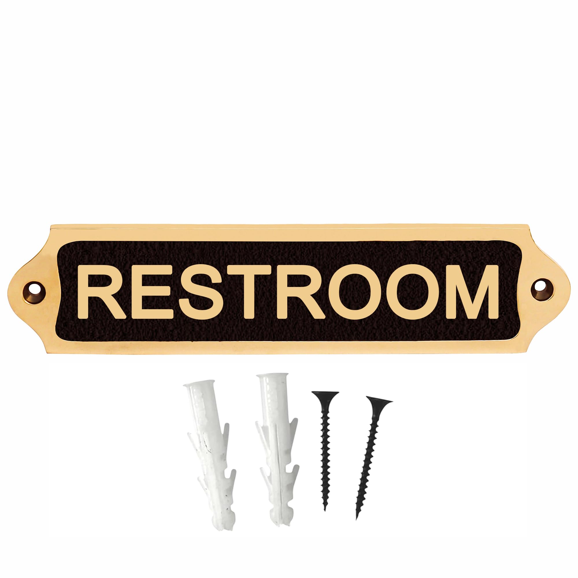 Enhanced Vintage Brass Metal RESTROOM Door Sign Plaque | Antique Wall Mounted Name Plate with Screws | 21.5 x 4.5 cm| RESTROOM — image 1