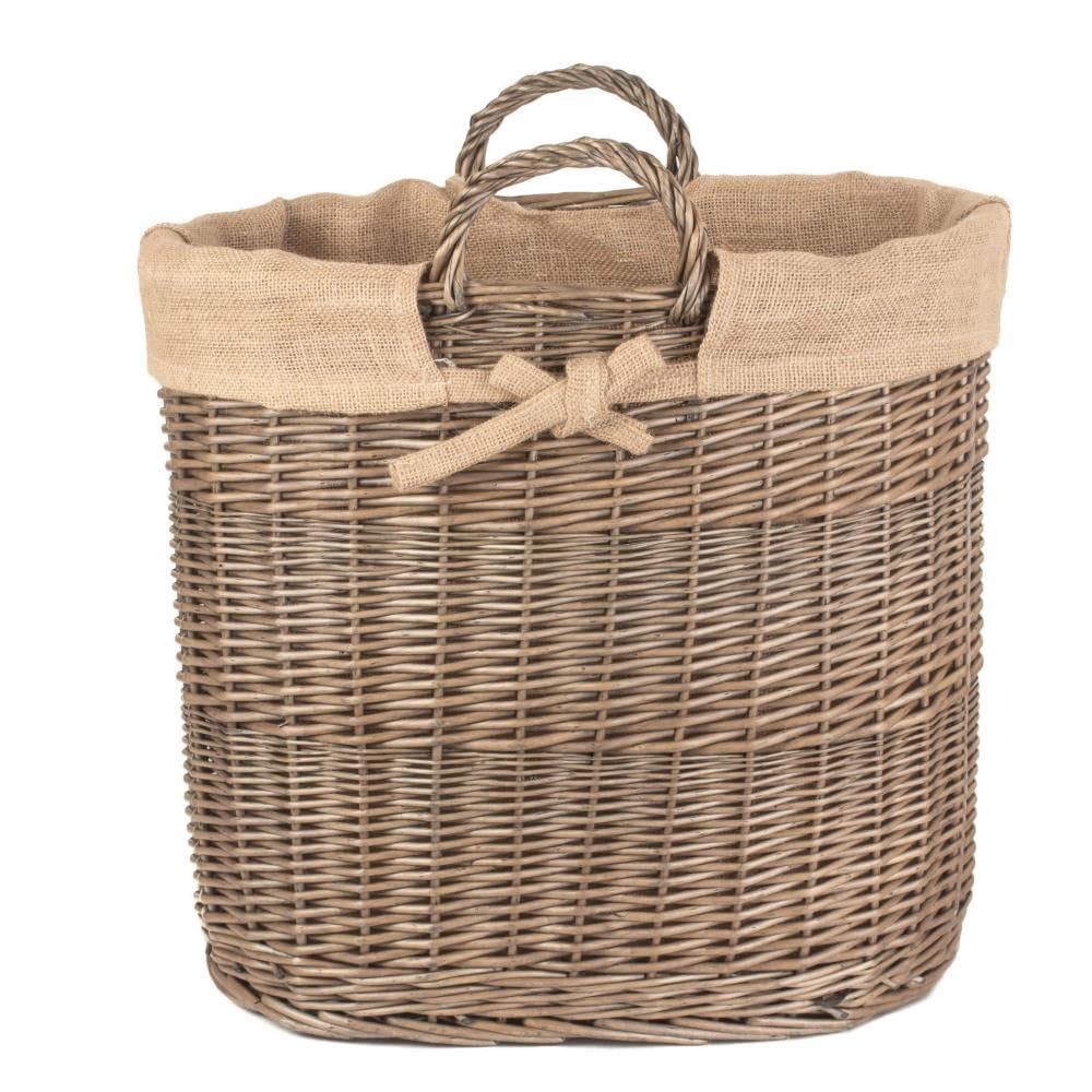 Red Hamper Hessian Lined Oval Log and Storage Basket