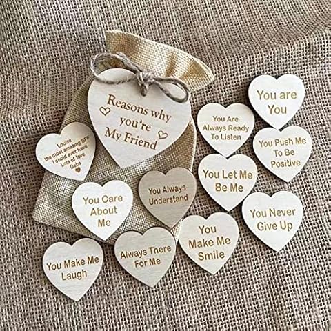 Friendship Wooden Hearts in The Box Reasons Why You are My Friend Personalized Wooden Box and Heart Tokens Set Unique Wooden Shaped Heart Gift for Friends Birthday Wedding Valentine DIY Supplies Cover