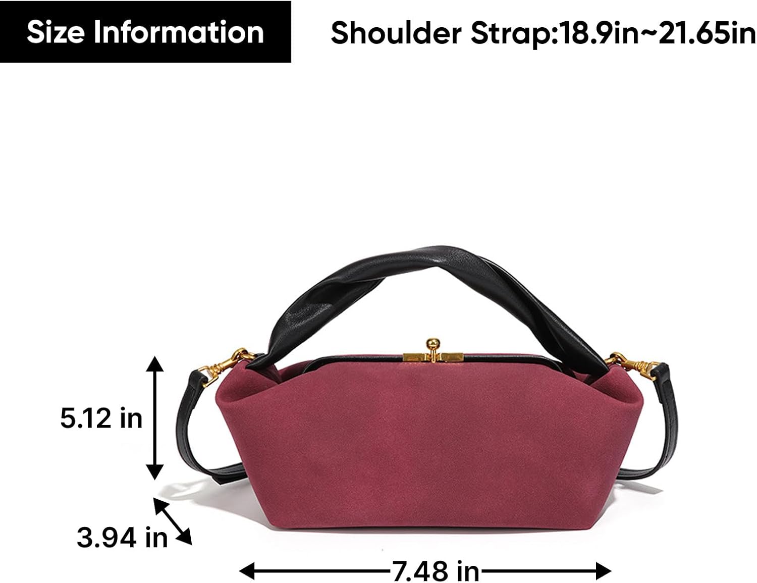 Suede Kiss Lock Shoulder Bag for Women, Vintage Slouchy Hobo Handbag, Soft Faux Suede Satchel with Detachable Strap - Image 6