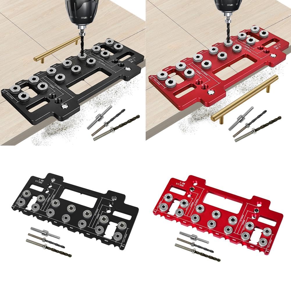 2-in-1 All-Metal Shelf Pin & Hinge Jig - Self-Clamping Drilling Guide Tool With 5mm & 1/4 Inch Drill Bits