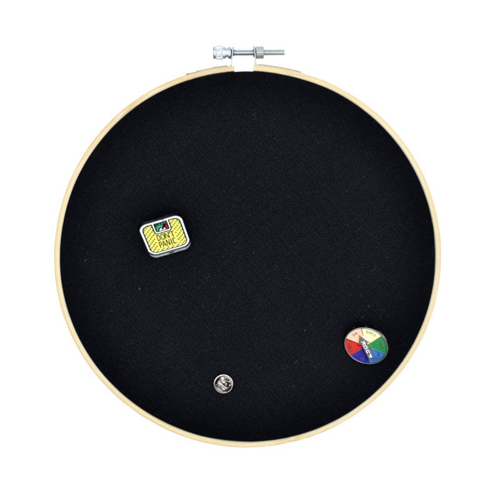 yuanxue Round Badge Brooch Display Wall Hanging Pin Display Glitter Board Jewelry Storage Pin Collection Banner with Bamboo Hoop for Enamel Pins Buttons and Labels (Black-Canvas)