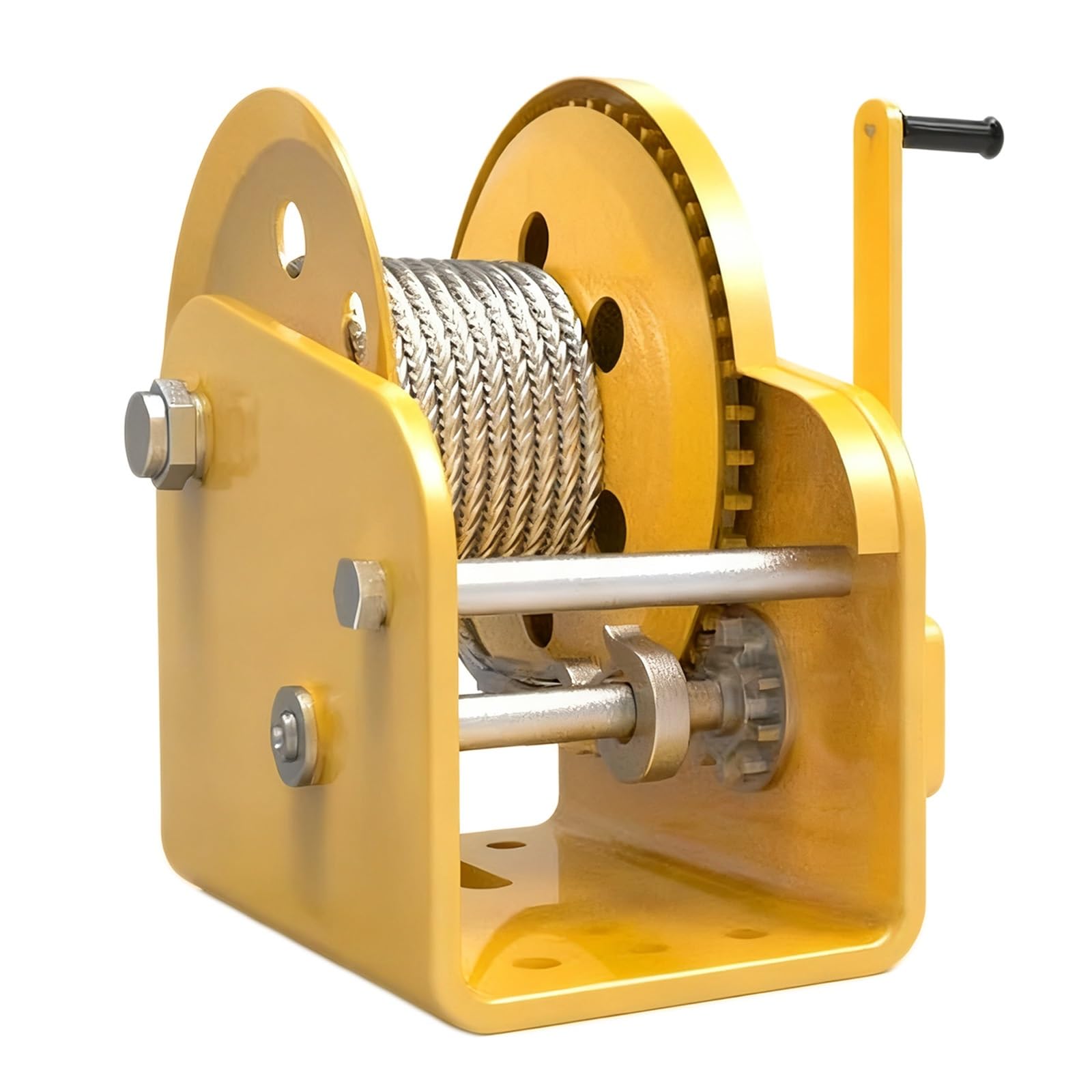 Genérico Cabrestante Manual con manivela de Capacidad de 800 kg (1800 LB), Mecanismo de trinquete bidireccional, Incluye Cable de Acero y Gancho de Acero Inoxidable, Color Amarillo (cabrest