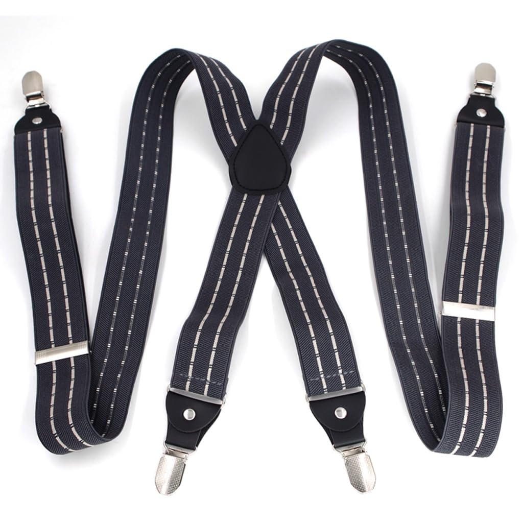 Tirantes for Hombre Cuero de PU 4 Clips Correa Suspensorio Cinturón Ajustable Regalo for papá Tirantes elásticos