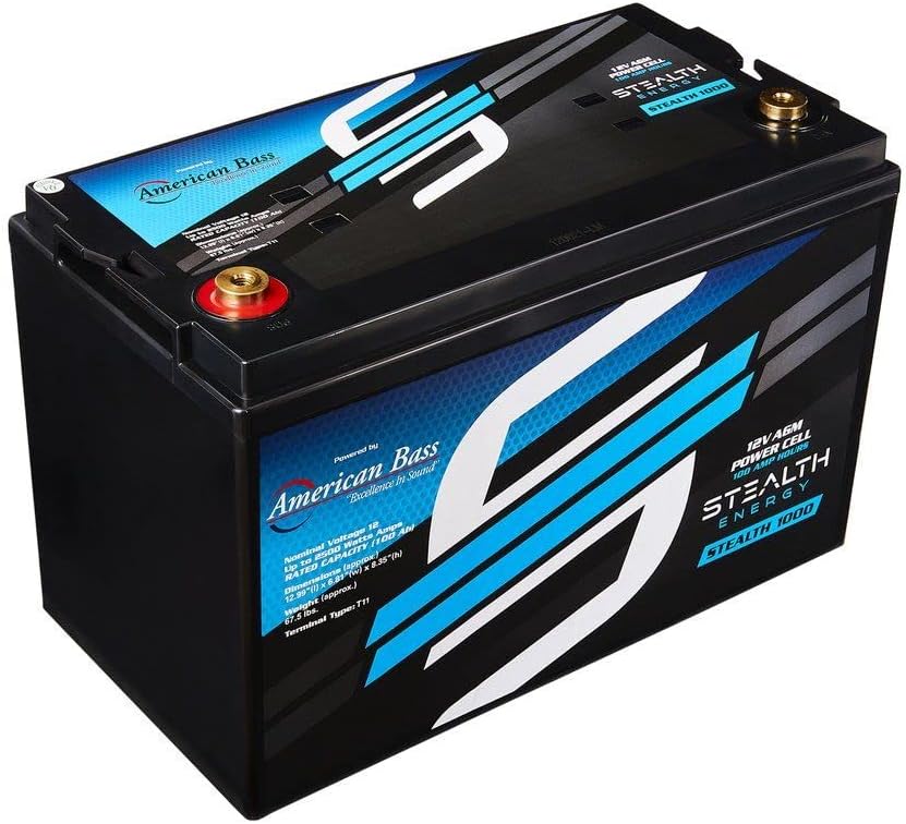 American Bass Stealth 1000 Batteries 12V AGM Battery, 100 AH, Up to 2500 Watt Amplifiers