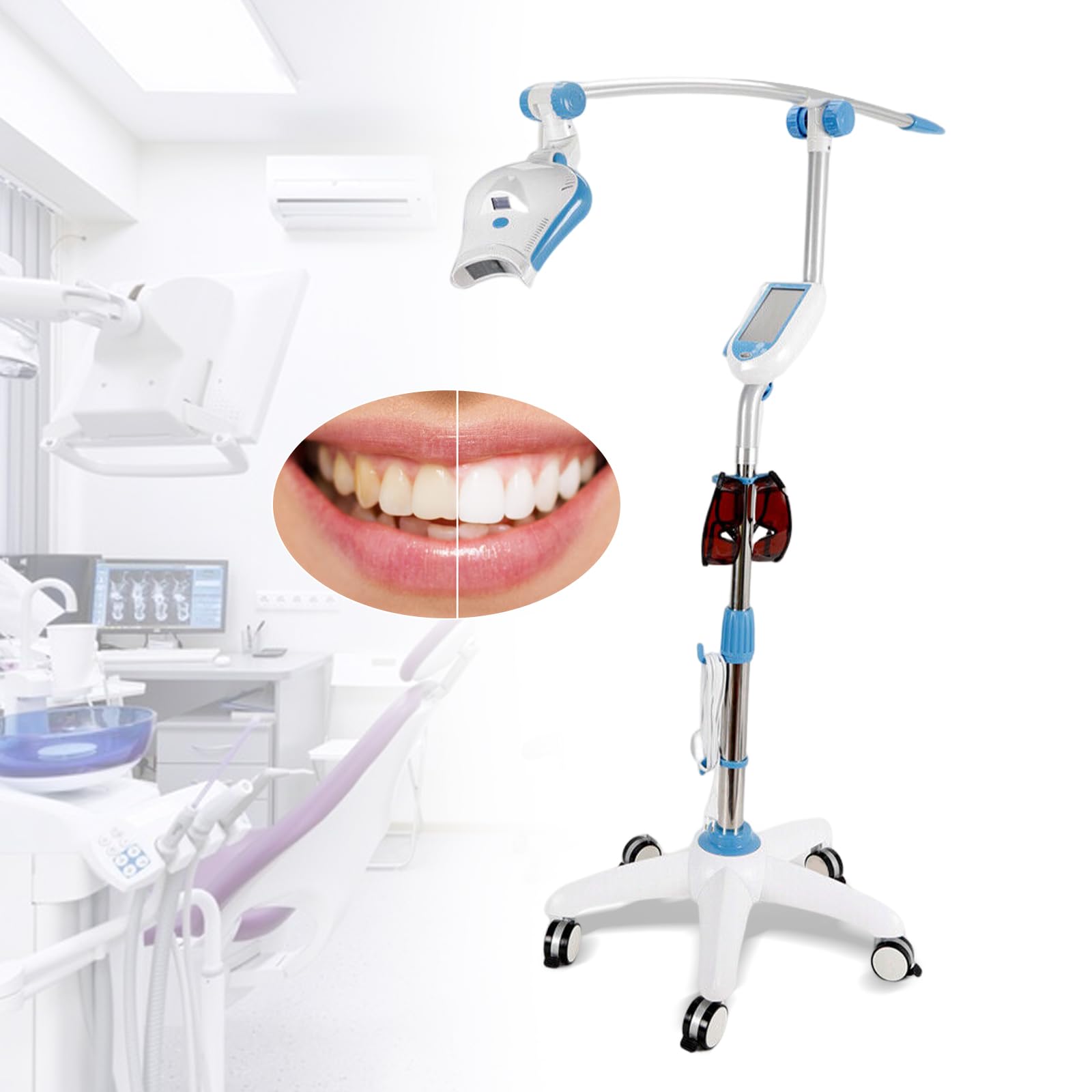 Zahnaufhellungsgerät, 40VA Zahnbleaching LED Lampe mit Touchscreen & 3 Lichtfarben, Einstellbare Timer 1-30min, Höhenverstellbarer Stativ, Zahnaufhellung Gerät für Zahnarztpraxis Oral Care