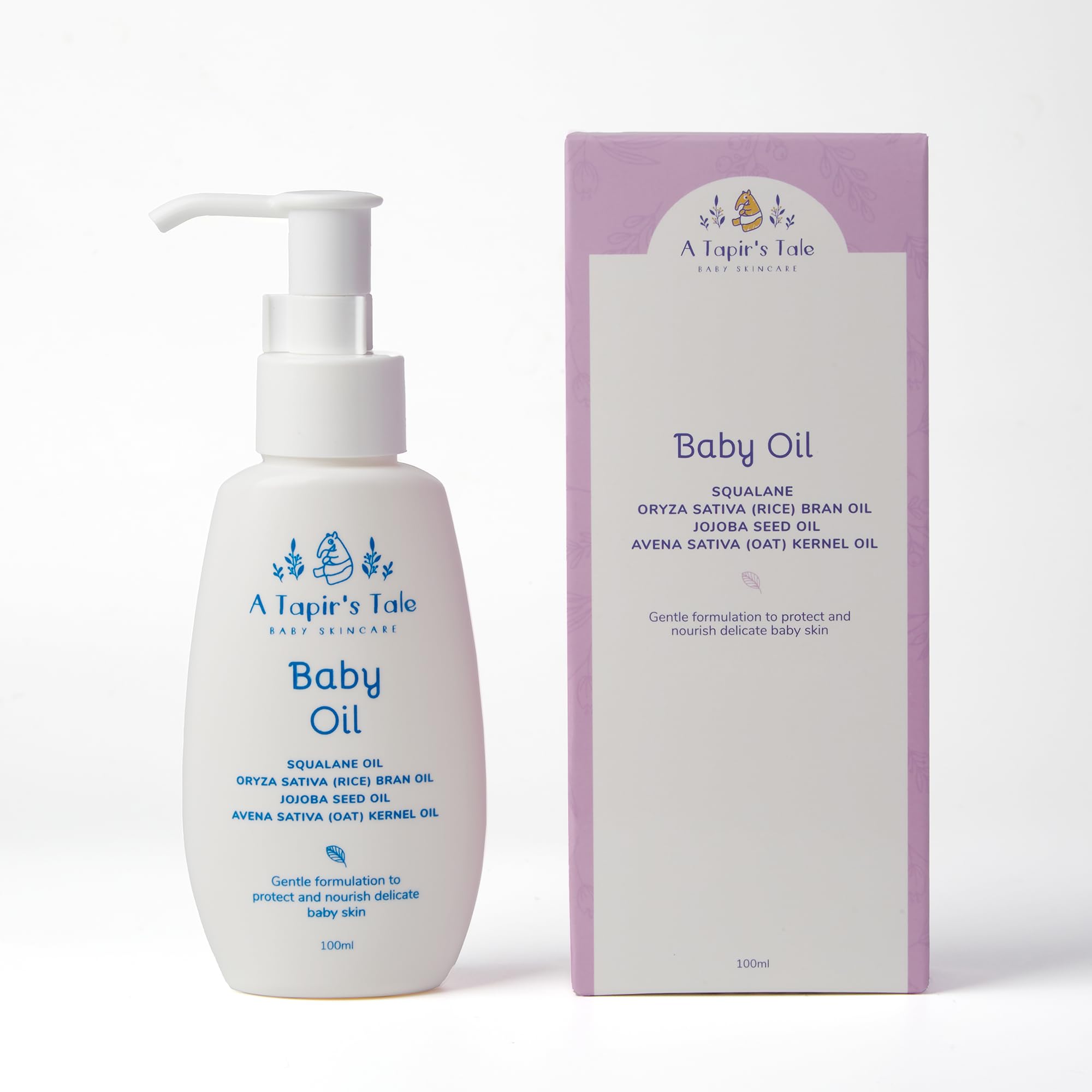 A Tapir's Tale Baby Oil -Gentle Plant-Based Baby Oil with Squalane and Rice Bran for Soft, Healthy Skin - Hypoallergenic, Paraben & Colouring Free -Made in Japan- 3.38 fl oz (Pack of 1)