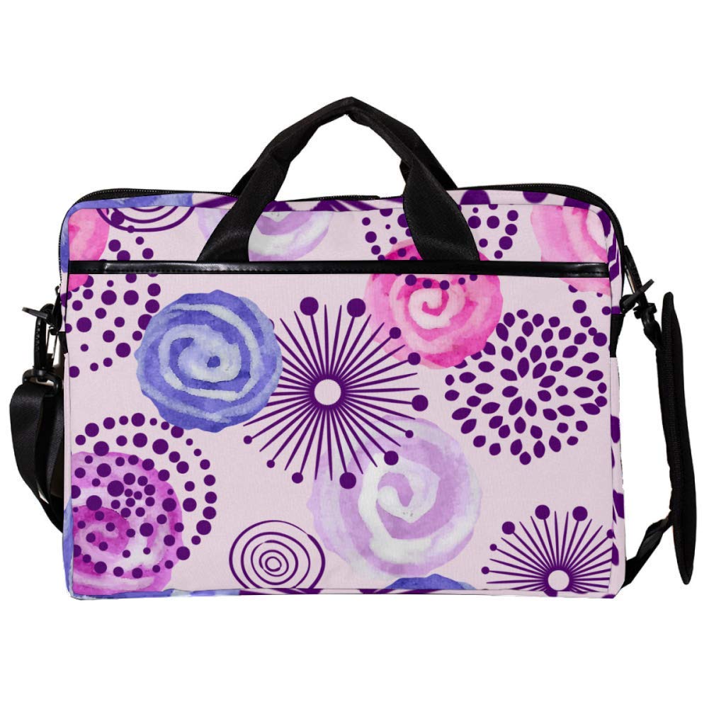 Maletín para ordenador 14 a 15 pulgadas diseño flores moradas, acabado premium con bandolera 6