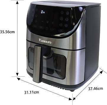 Kenmore Air Fryer - Aerogrill, Non-Stick Frying Basket, French Fry, Digital Touch Screen, 12 Presets, Freidora Electrica, Countertop Cooking Kitchen Appliance, Stainless Steel, 8 Quart Black