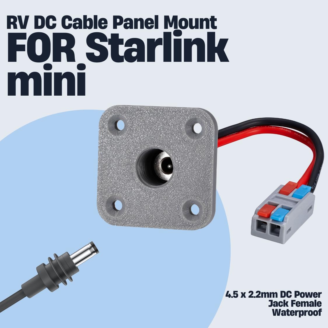 Starlink Mini DC Cable Panel Mount (quadrato, 1 pezzo, grigio)