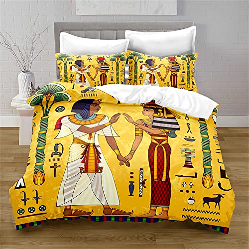 CCZM Housse de Couette 90X190 cm Enfant Egypte Jaune Parure de Lit 1 Personne avec Fermeture Éclair Confortable Respirant 110gsm Microfibre Housse de Couette et 1 Taie d'oreiller 65x65 cm