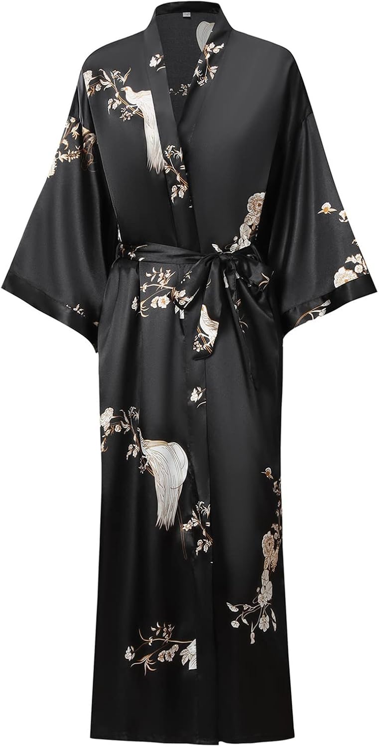 Women's Soft Long Satin Robes Long Silk Robes Full Length Robes Kimonos Silky Bath Robe Dressing Gowns