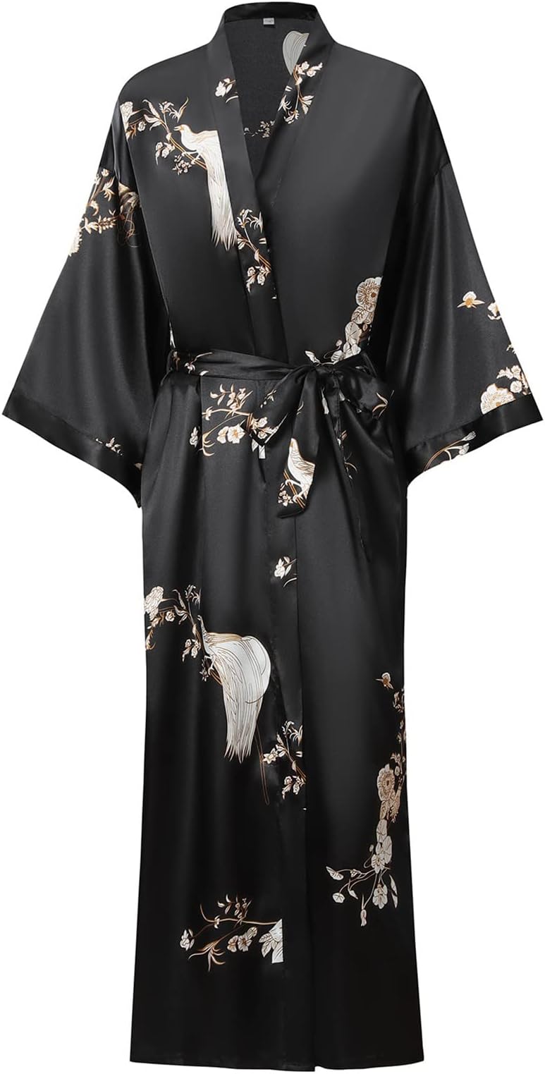 Women's Soft Long Satin Robes Long Silk Robes Full Length Robes Kimonos Silky Bath Robe Dressing Gowns