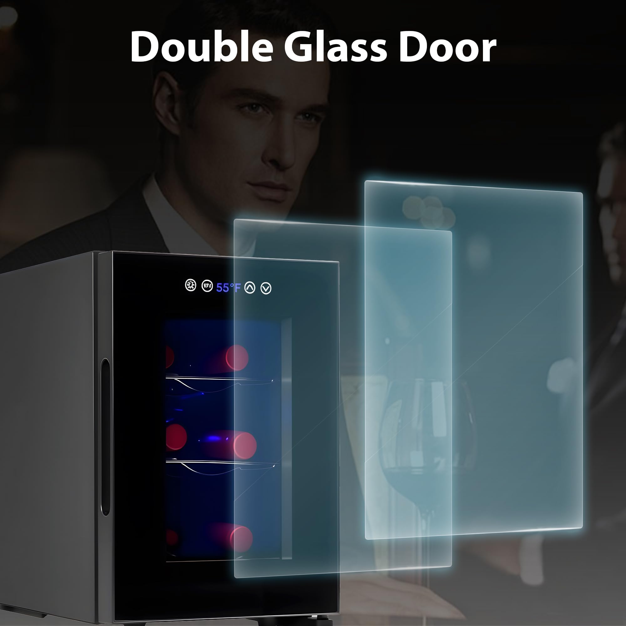 Iceblue Wine Fridge, Digital Temperature Control White & Red Wine 6 Bottle Wine Cooler With Wine Rack, Champagne Wine Cooler Refrigerator For Bar, Home,Kitchen,Gift (Black) on Fridge.com - View 3