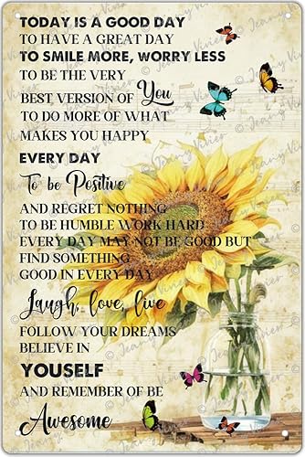 Decoración de pared de girasol, citas inspiradoras, arte de pared, rústico, granja, girasol, letrero de metal para baño, dormitorio, oficina,