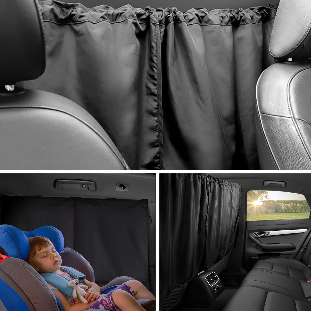 Set di 3 Tende Divisorie per Auto, Tenda Divisoria per Seggiolino Auto, Front Rear Divider Privacy Curtains Schermo Isolante, Tendine Parasole Oscuranti per Autos per la Maggior Parte Delle Autos