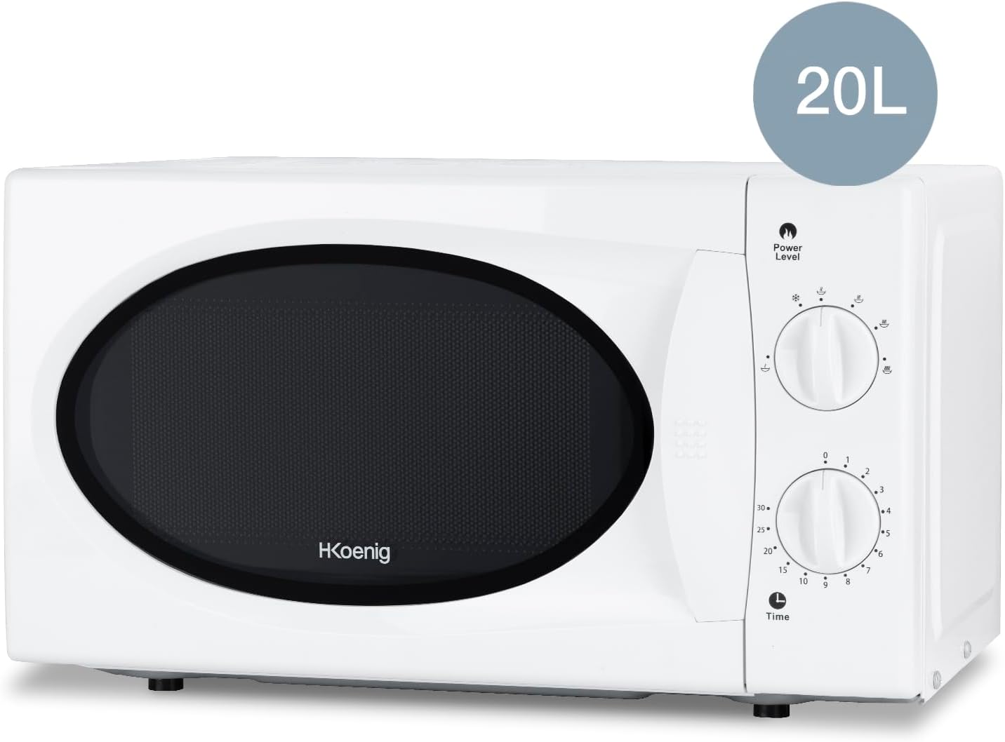 H.Koenig VIO6 Forno Microonde, 20L, 5 livelli di cottura, Diametro piatto 24.5cm, 700W, Bianco