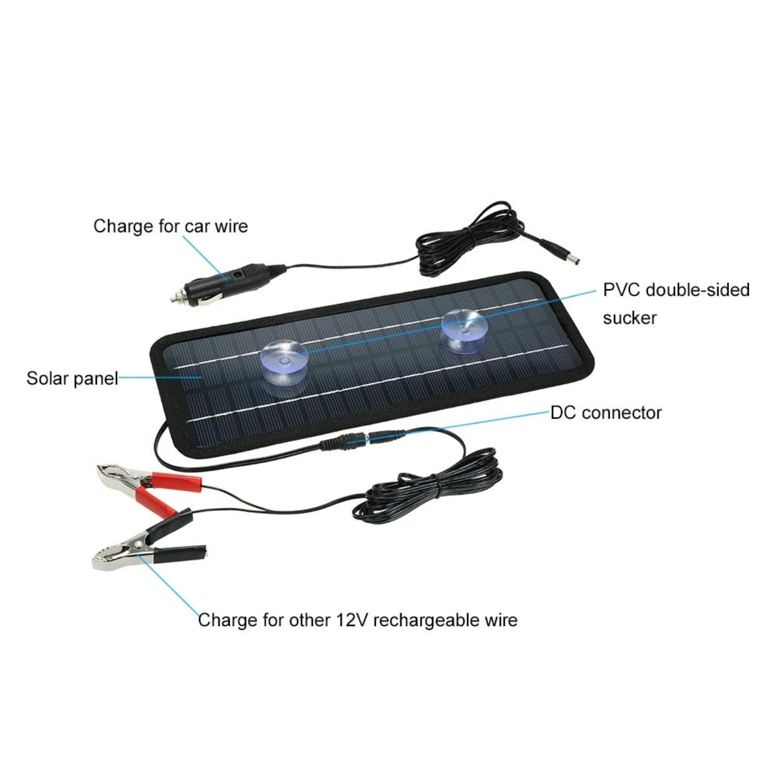 Cargador Solar portátil de 12 V y 4,5 W para batería de Coche, con Enchufe para Encendedor de Cigarrillos y Pinza de cocodrilo para Coche, Barco, Motocicleta.