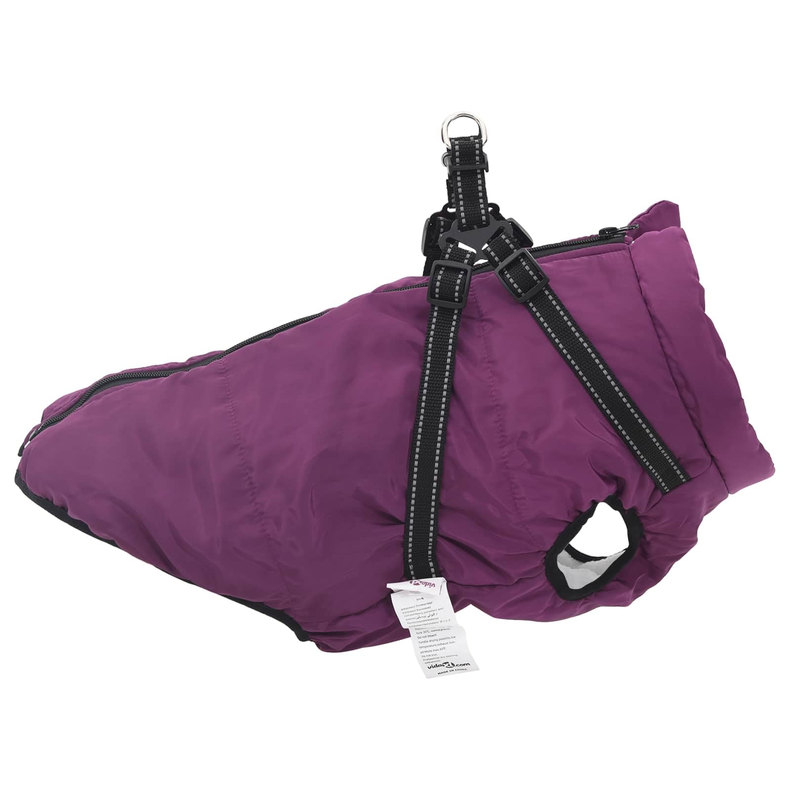 Abrigo para perro lila L52 de forro polar y poliéster con correa ajustable, protección reflectante para invierno y otoño, resistente al viento, impermeable, cálido para paseos al aire libre y