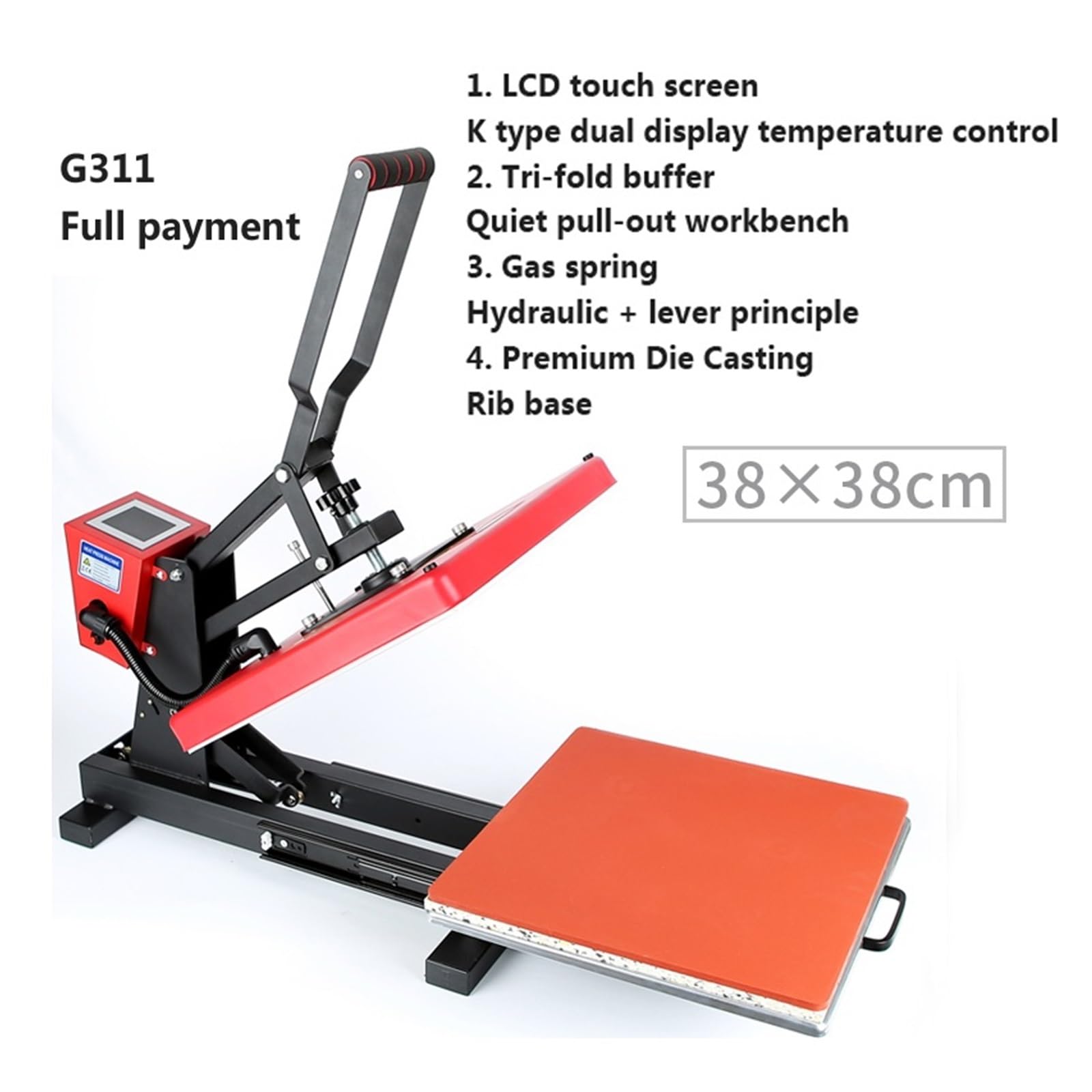 Prensa Termica, Máquina de prensado en caliente hidráulica de 38x38cm Máquina de transferencia de calor máquina de prensado de ropa máquina perforadora de calor G312/G311(G311)