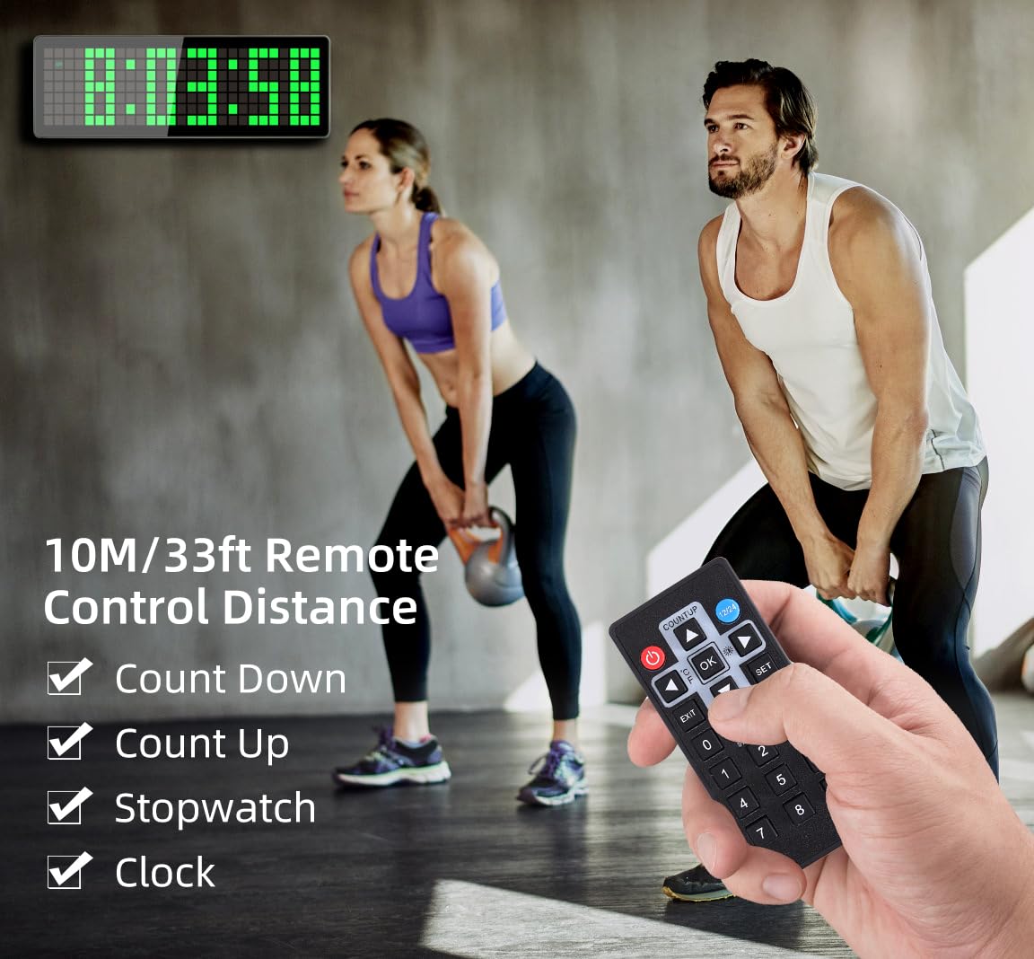 Timer da Palestra, 13.2" Grande Orologio da Parete Digitale, con CountDown/Up Cronometro, Telecomando, Luminosità Regolabile per Soggiorno, Ufficio, Cucina, Aula, Palestra