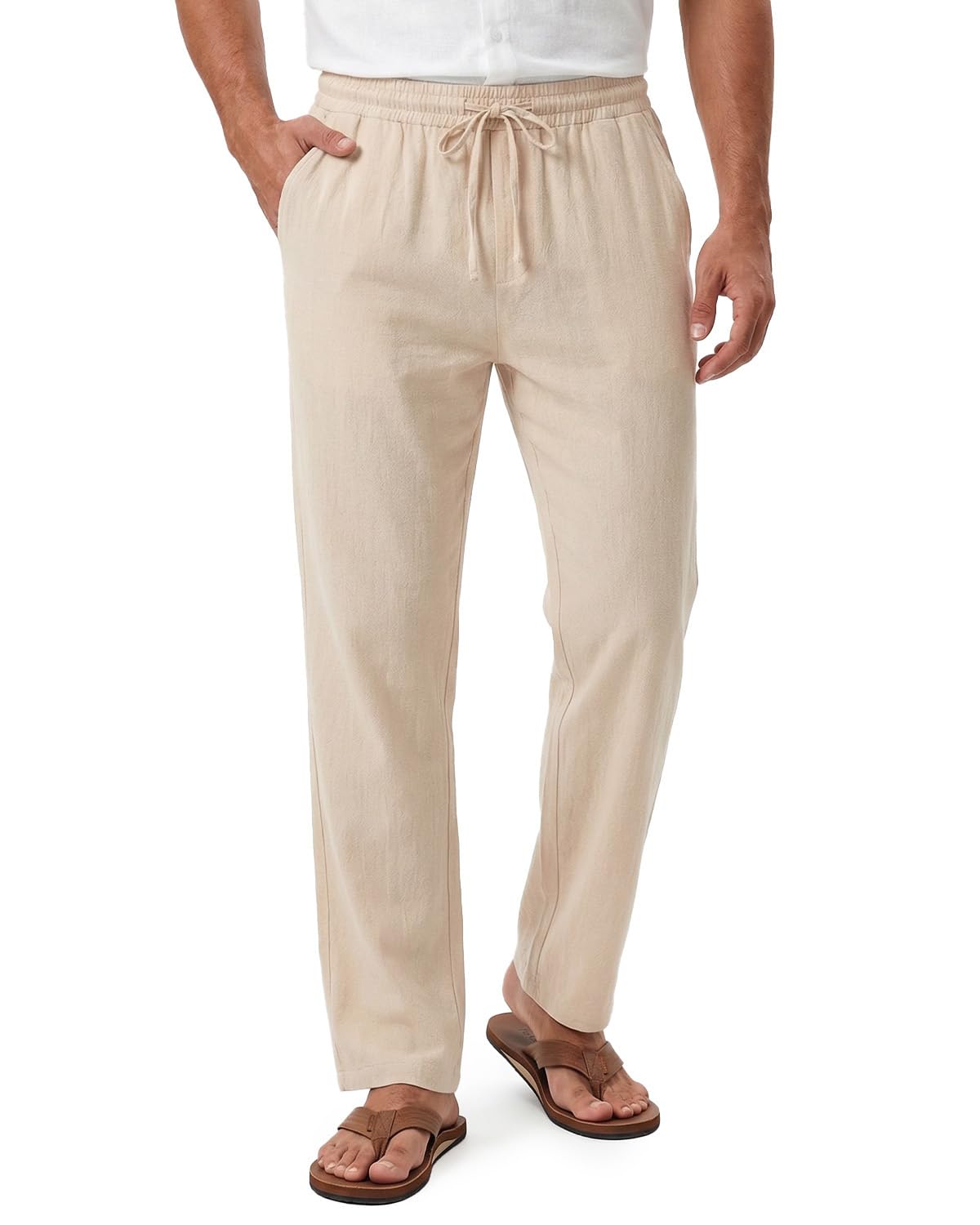 Zylioo Linen Pants for Tall Men 6Ft Height Straight Leg Relaxed Fit Long Casual Trousers