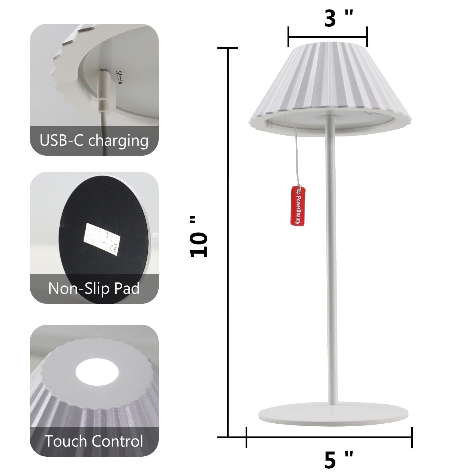 NiceBuy Lampada Da Tavolo Portatile Ricaricabile A LED Senza Fili Dimmerabile Luce Calda&Luce Bianca Lampade Da Tavolo Ricaricabili USB IP44 Impermeabile Per Esterno Ristorante Campeggio (Bianca)