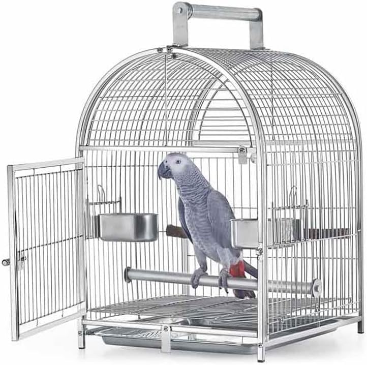 Parrot Parakeet Cage Wrought Iron Bird Carrier Parrot Bird Cage Stainless Steel Breathable Travel Cage Suitable For Extra Small Finch Zoo Love Bird For Parakeets, Lovebirds, African Grey, (Color:Grey)