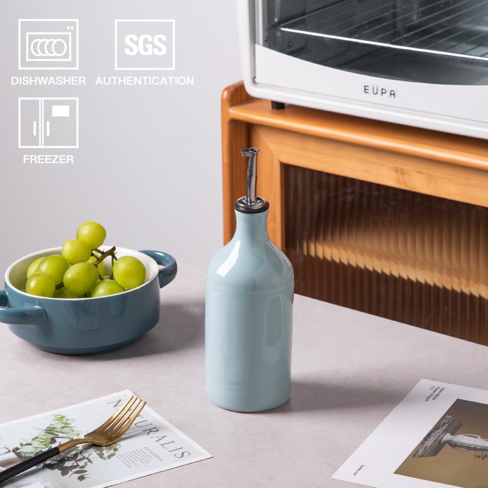 Sweejar Ceramic Olive Oil Dispenser Bottle, Opaque Oil Cruet Protects to Reduce Oxidation, Suitable for Storage Vinegar, Coffee Syrups & Other Liquids, Pack of 1, 15.5 Fl Oz(Light Blue) 15.5 oz, Set of 1 Light Blue
