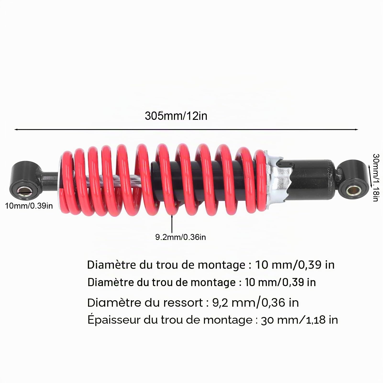 Tissting Amortisseur Arrière Moto,305mm Amortisseur ATV 5 Niveaux Réglables