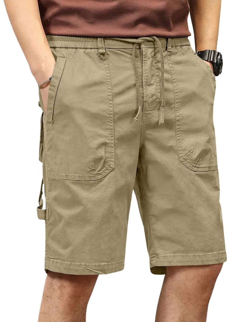 Men Cotton Cargo Shorts | Lightweight Shorts Pant for Men | Elastic Waist with Drawstring | Casual Summer Cargo Short's for Man with Pockets