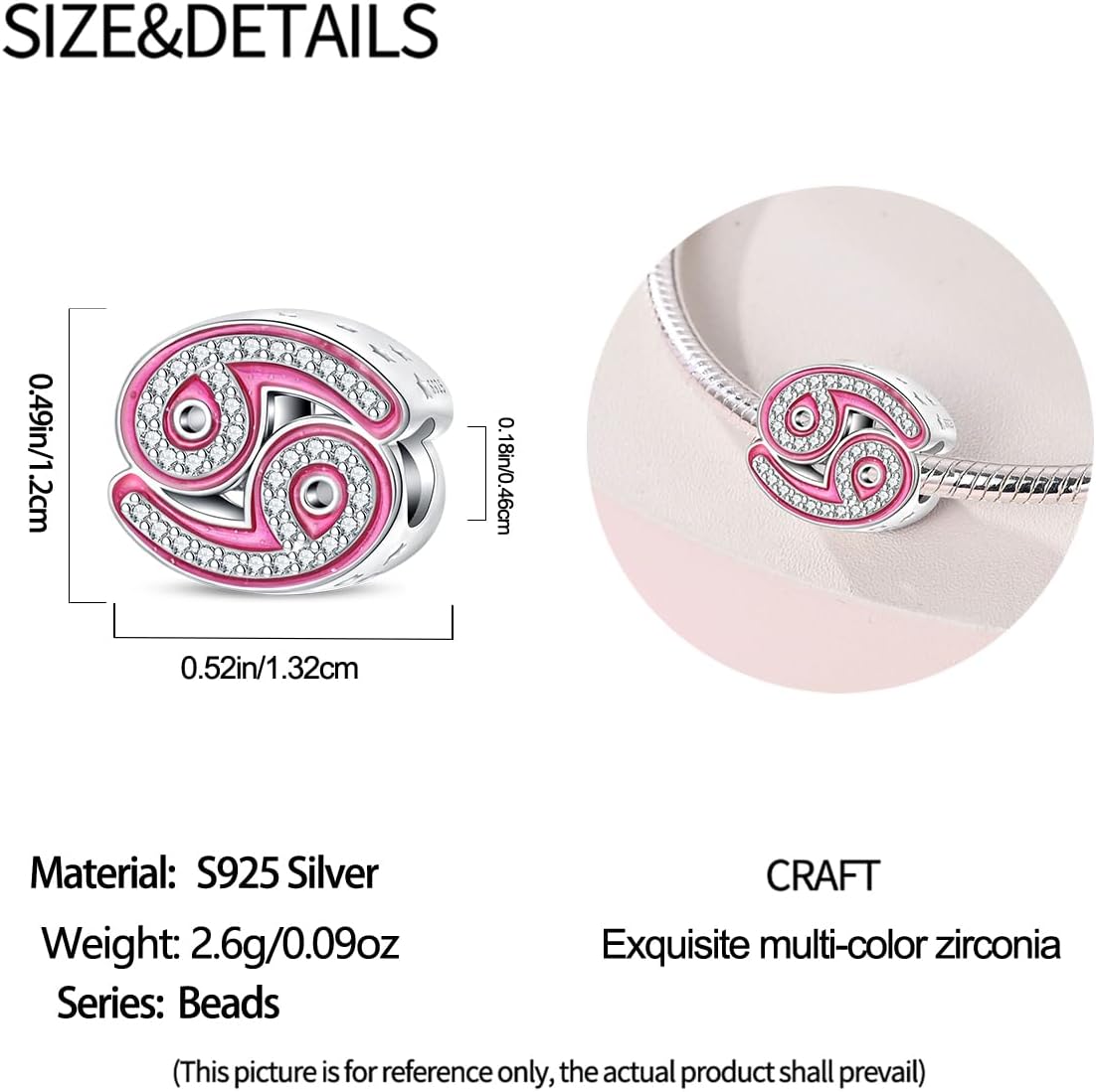 HappyStar 925 Sterling Silver Pink Pendants Zodiac Signs Charms Fit Pandora Bracelets 12 Constellations Bead Charms for Bracelets Necklace with Cubic Zirconia for Women Birthday DIY Jewelry Gifts - Image 4