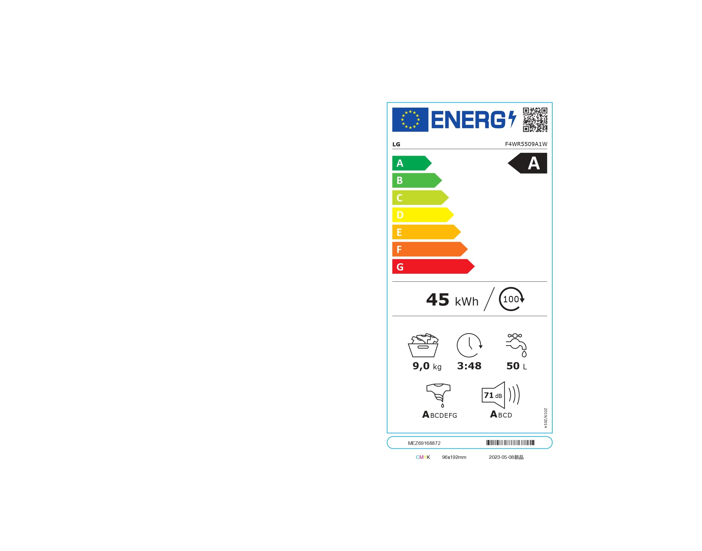 LG F4WR5509A1W - Lavadora Inteligente, 9Kg, 1400rpm, Carga Frontal, AI Direct Drive, TurboWash 360º, Autodosificador, Clasificación A, Serie 500, Blanco