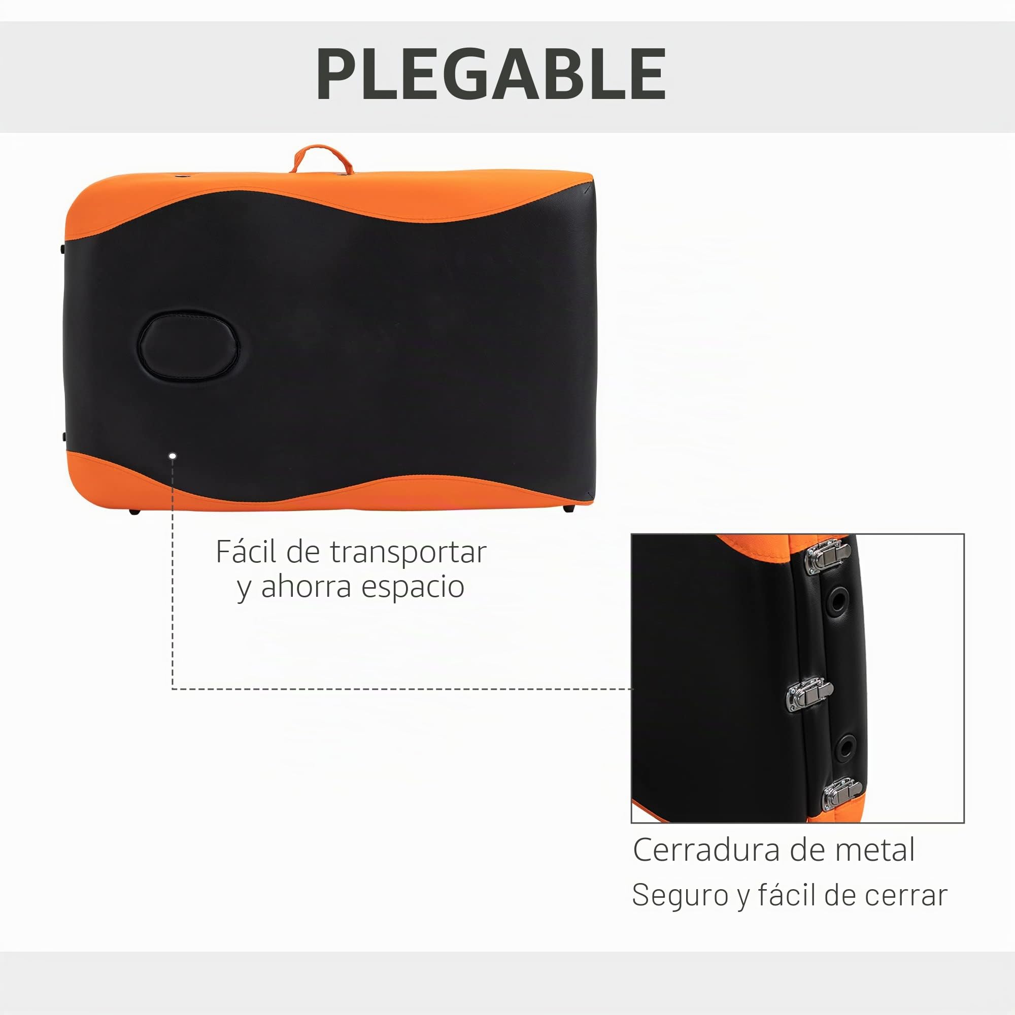 Homcom - Camilla de Masaje Profesional, Plegable, de Aluminio, Color Negro y Naranja, 214 x 60 cm