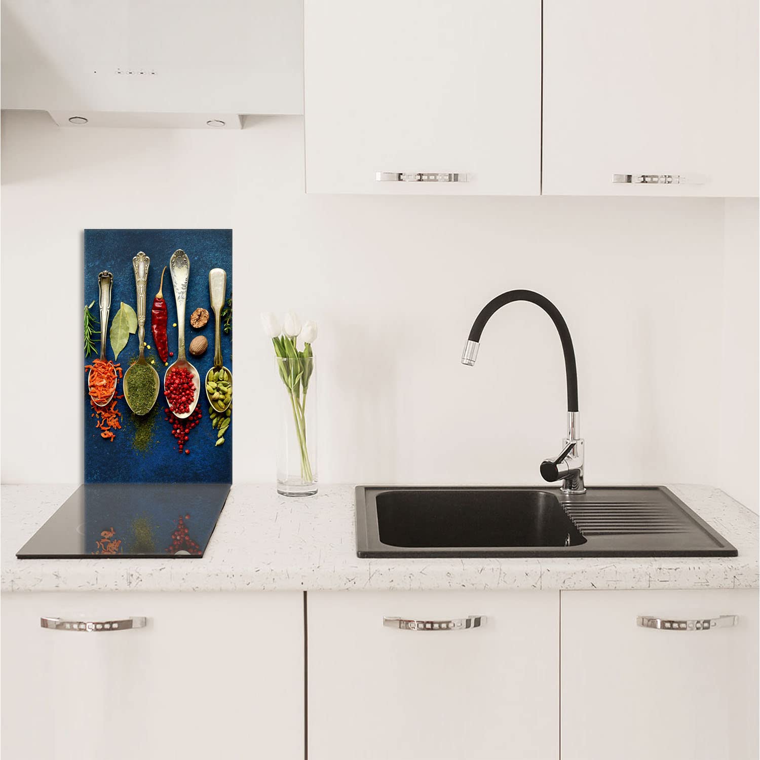 Plaque de recouvrement, 30 x 52 cm, en verre, pour cuisinières électrique, à induction, convient comme décoration, protection anti-éclaboussures ou planche à découper, Ardoise Épices