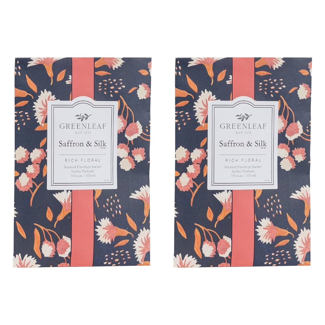 Greenleaf 2 pack of SAFFRON & SILK Large Scented Sachet Bag, Envelope Bag, Drawer Fragrance Wardrobe Air Room Freshener for Living Room Bedroom Bathroom Laundry Basket Radiator or Car