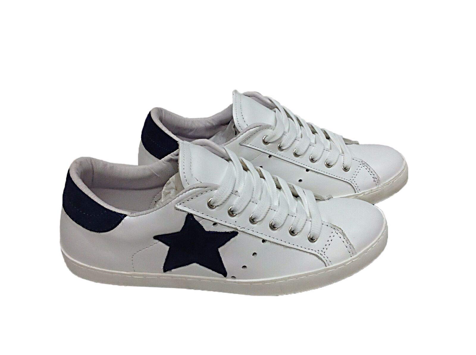 VIA CONDOTTI Scarpe Sneakers Basse Uomo Pelle Bianca Stella Nera Art Golf