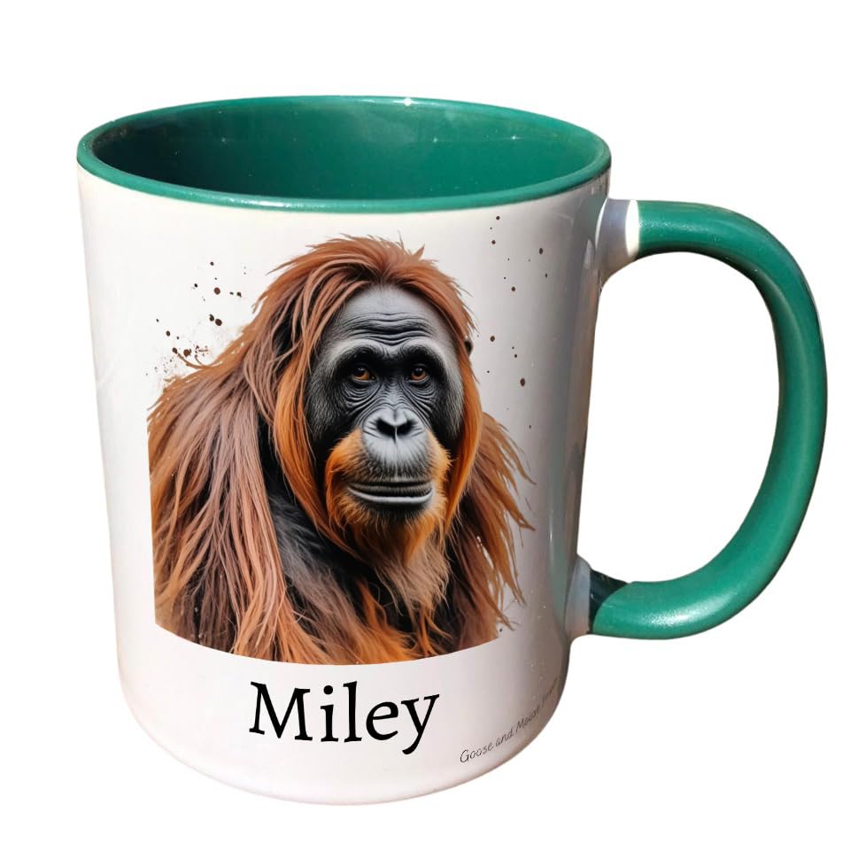 Personalised Orangutan Mug, Gift for Safari Lover, Thank you Present for Zoo Animal lover, Housewarming Coffee Cup, Country Kitchenware (Green)