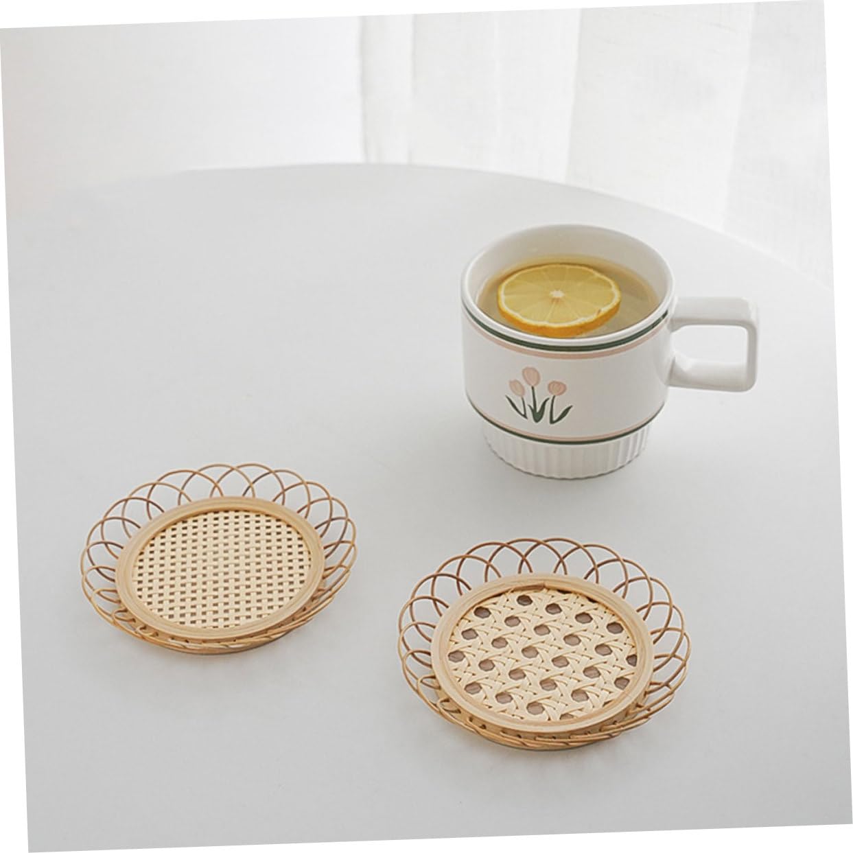OUNONA Posavasos De Bambú Antideslizantes para Tazas Y Bebidas Alfombrillas Decorativas De Cocina Y Hotel Aislantes Y Elegantes 3 Piezas X 4