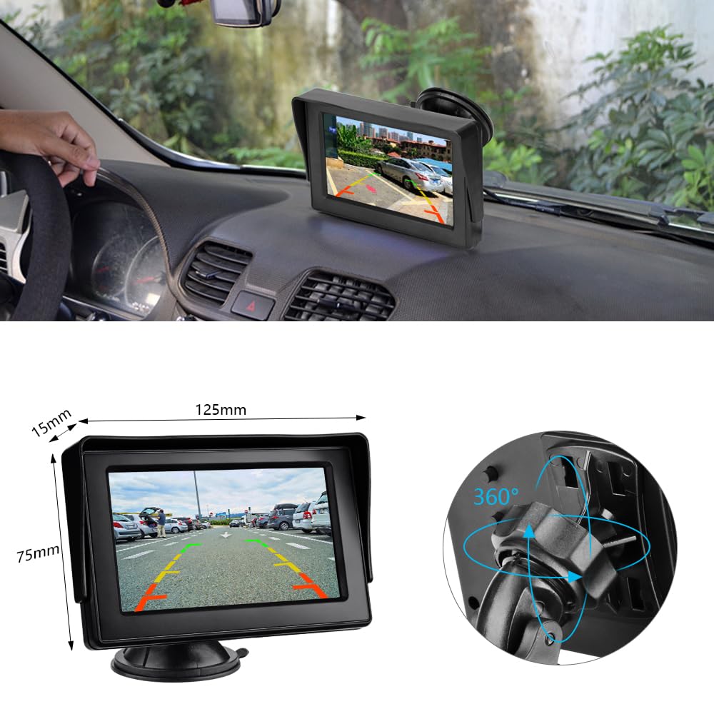 Telecamera di retromarcia per auto con monitor LCD da 4.3 '' Telecamera di retromarcia IP68 Impermeabile Kit di visione notturna Sistema di Assistenza Parcheggio