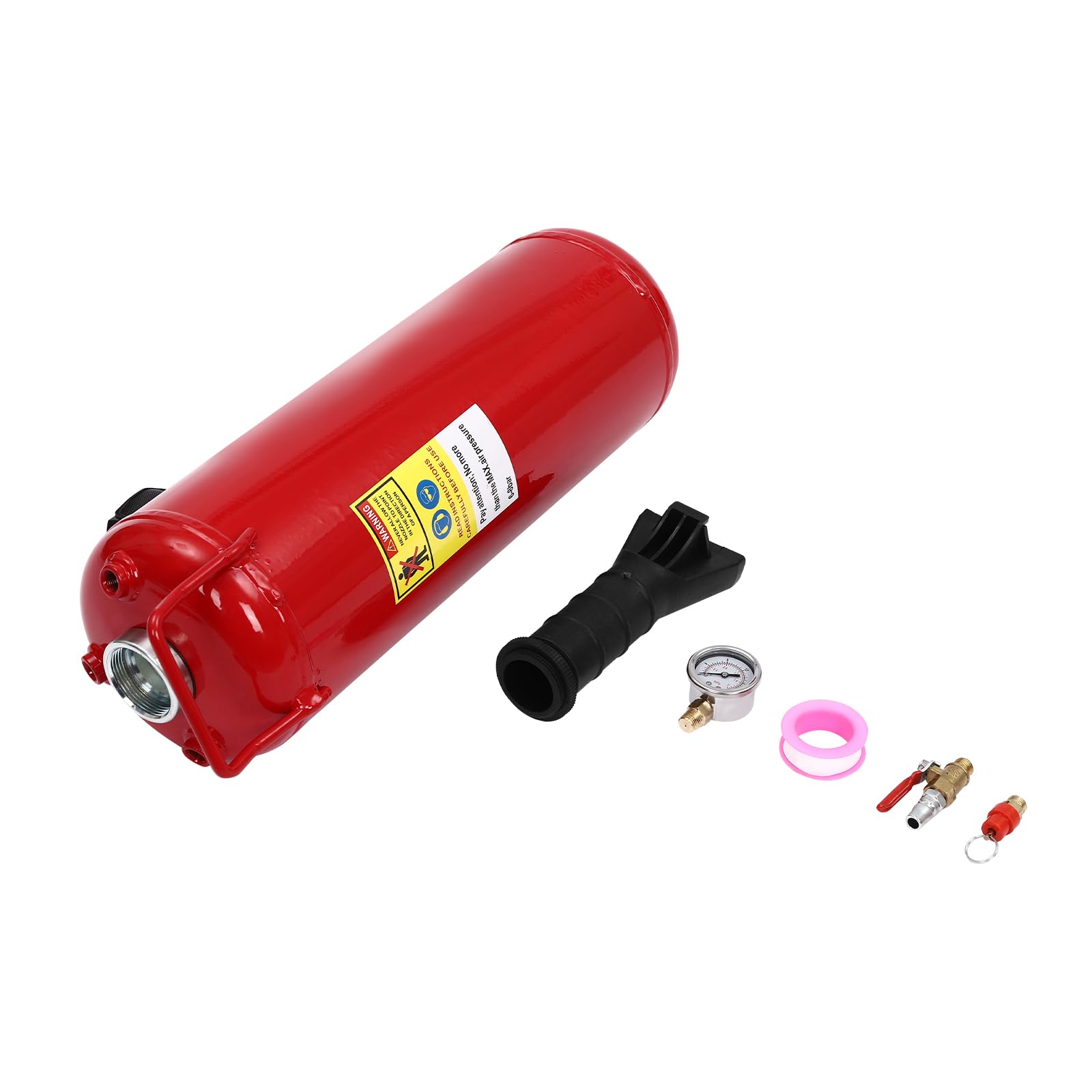 Inflador de neumáticos con medidor para motocicletas y vehículos eléctricos - Capacidad de 2 galones - Presión de trabajo 6-8 bar - Material de hierro rojo - Manómetro y asa de transporte