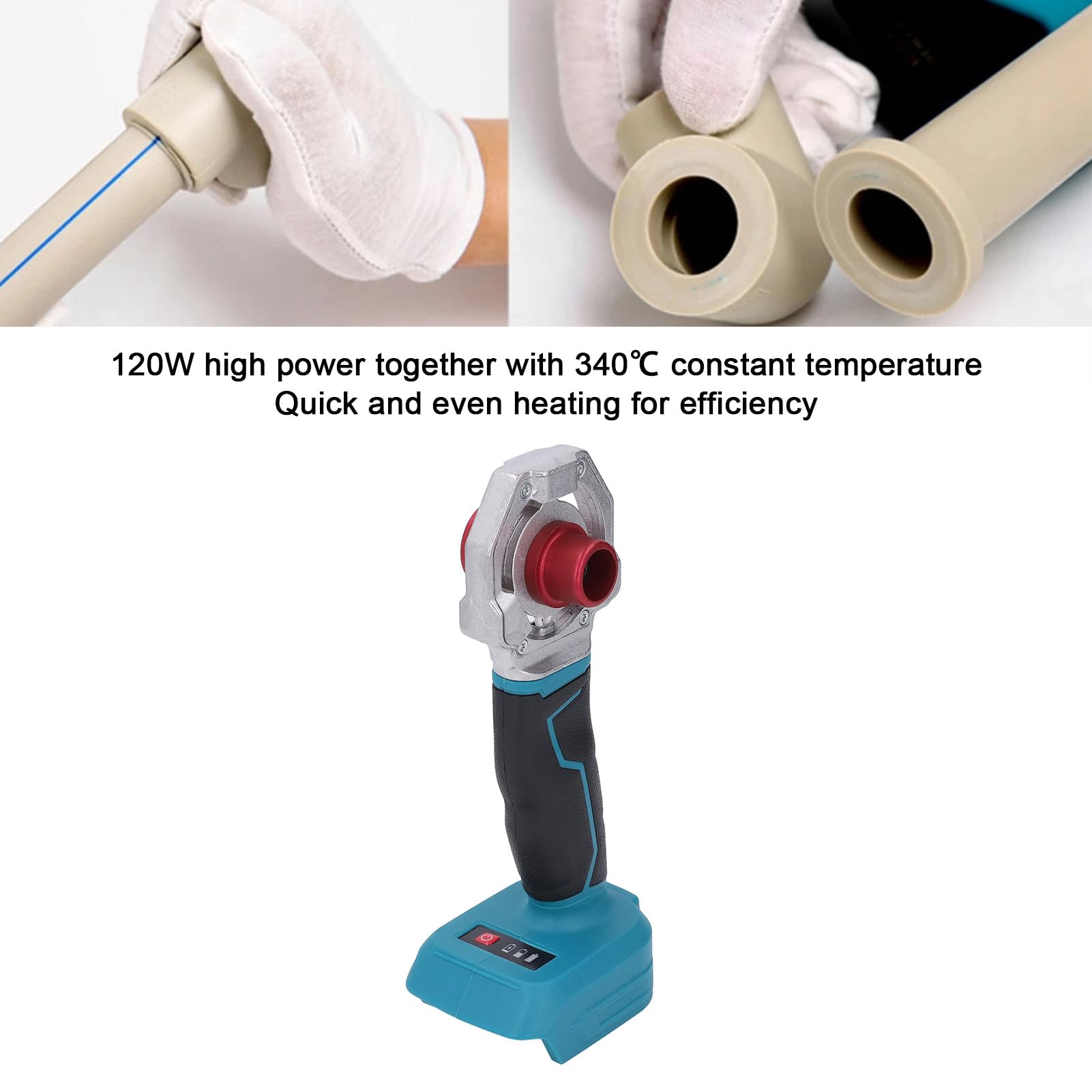 Zgrzewarka do Rur Plastikowych, 120 W, 340 ℃ Urządzenie do Topienia Rur Wodnych o Stałej Temperaturze z Głowicami Topiącymi 20 Mm 25 Mm 32 Mm, Sprzęt do Spawania Rur, Bateria Nie