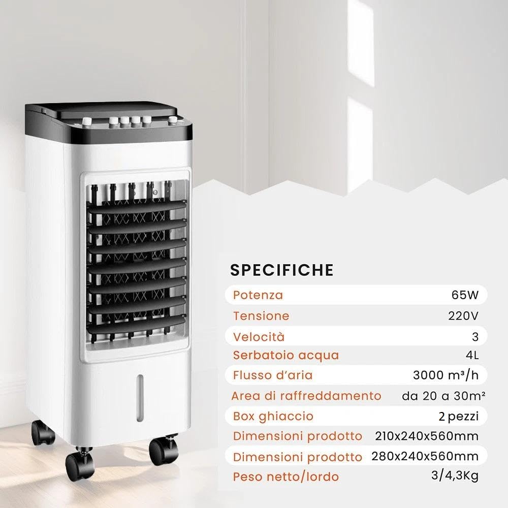 Raffrescatore Evaporativo Portatile: Rinfresca e Umidifica con Efficacia, Silenzioso e Facile da Spostare, con Box Ghiaccio inclusi