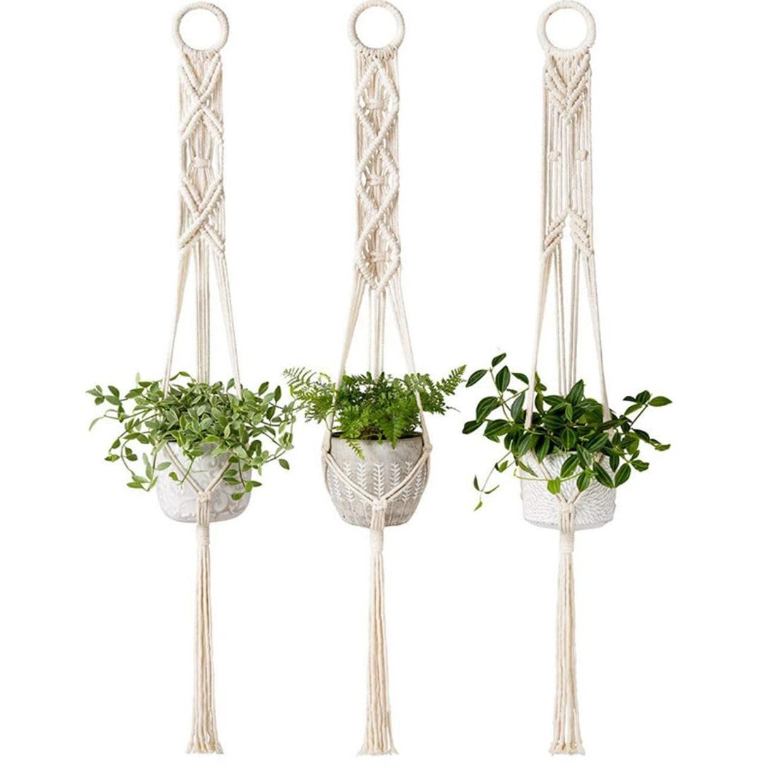 tms Macrame Plant Hanger [Without Pot] | Rope Flower Pot Holder for Indoor Outdoor Balcony Garden Wall | Home Decor Basket Hanger (Size 6DX6WX11H inch) Set of 3,Beige (B0C9KV8F2N) Amazon Price History, Amazon Price Tracker
